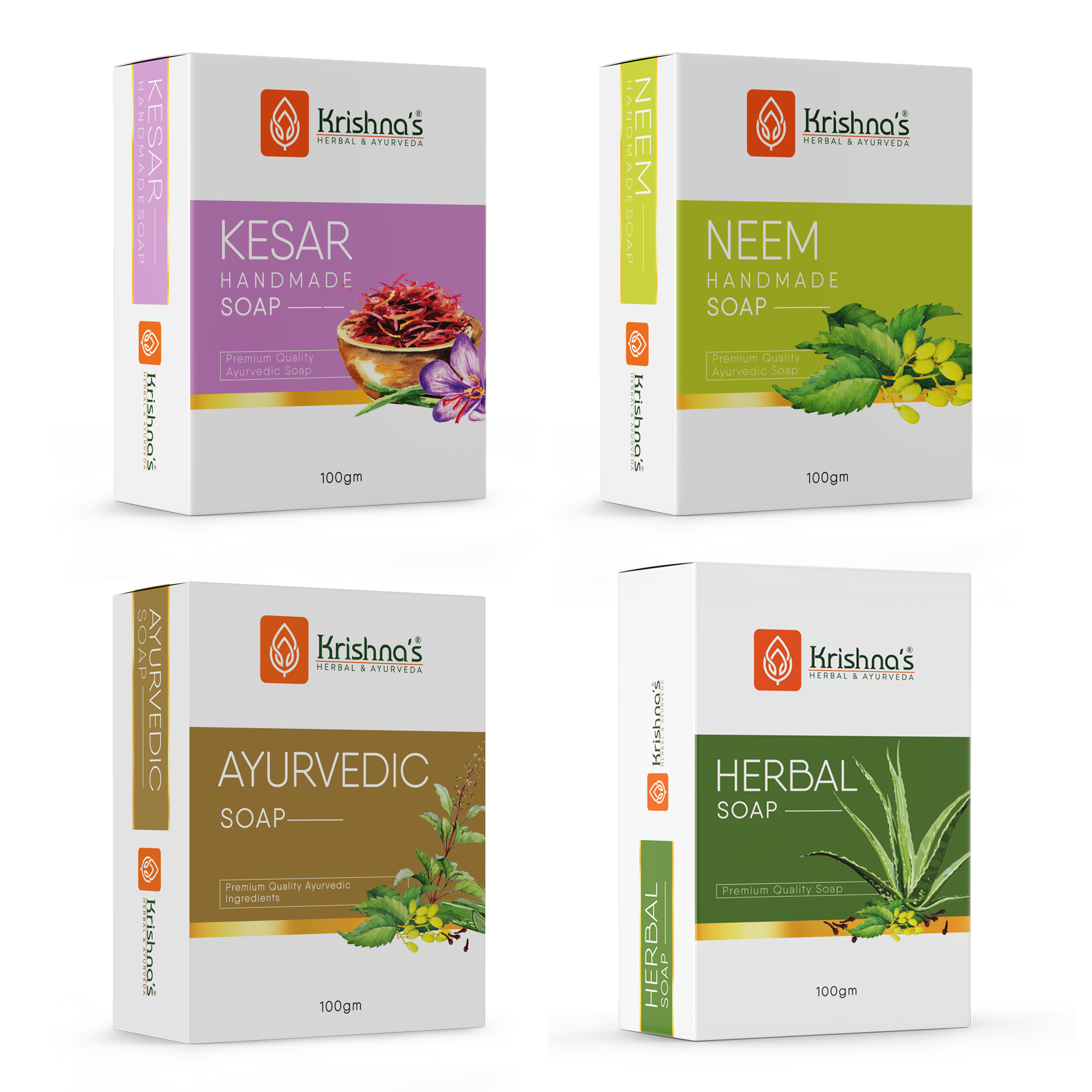 Natural Handmade Soaps Combo -Kesar | Neem | Herbal | Ayurvedic Soap