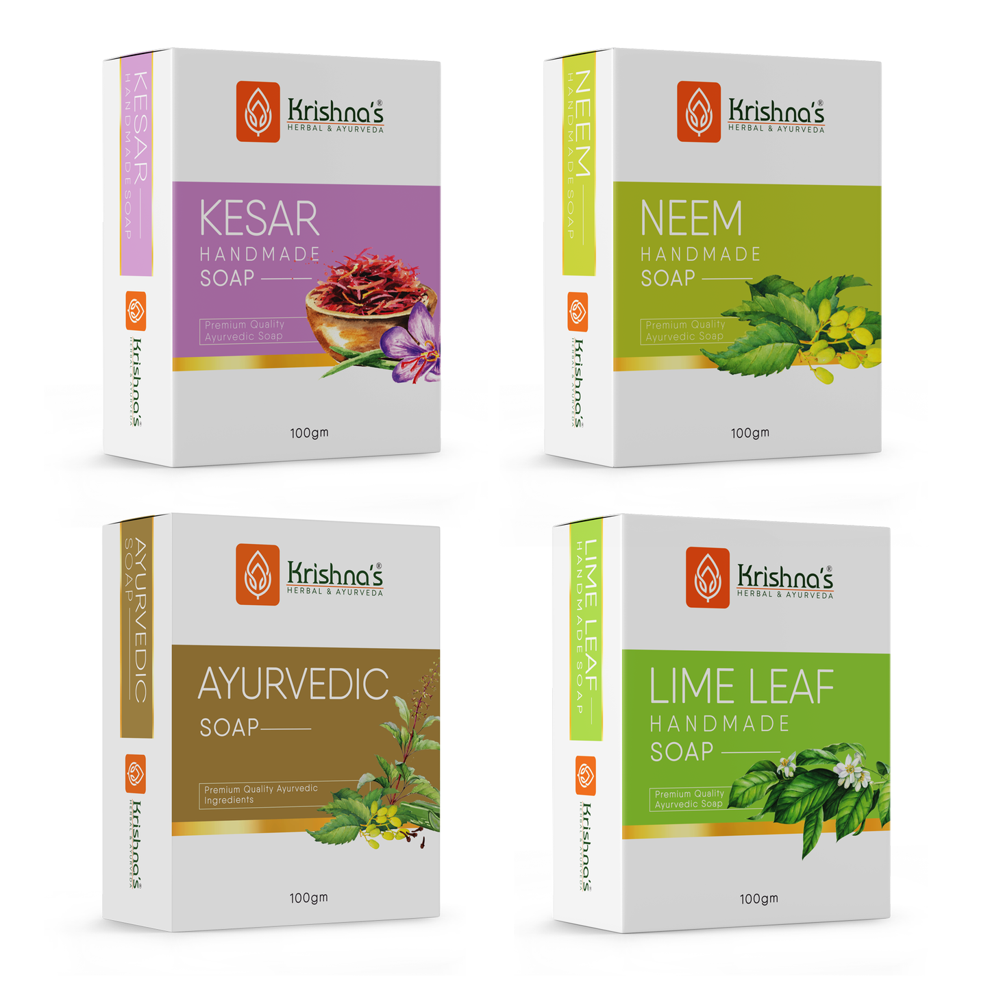 Natural Handmade Soaps Combo -Kesar | Neem | Lime Leaf | Ayurvedic Soap