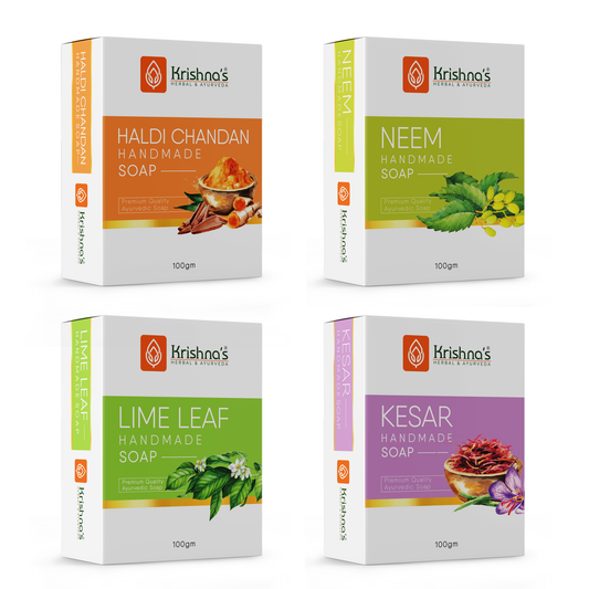 Natural Handmade Soaps Combo -Kesar | Neem | Lime Leaf | Haldi Chandan Soap