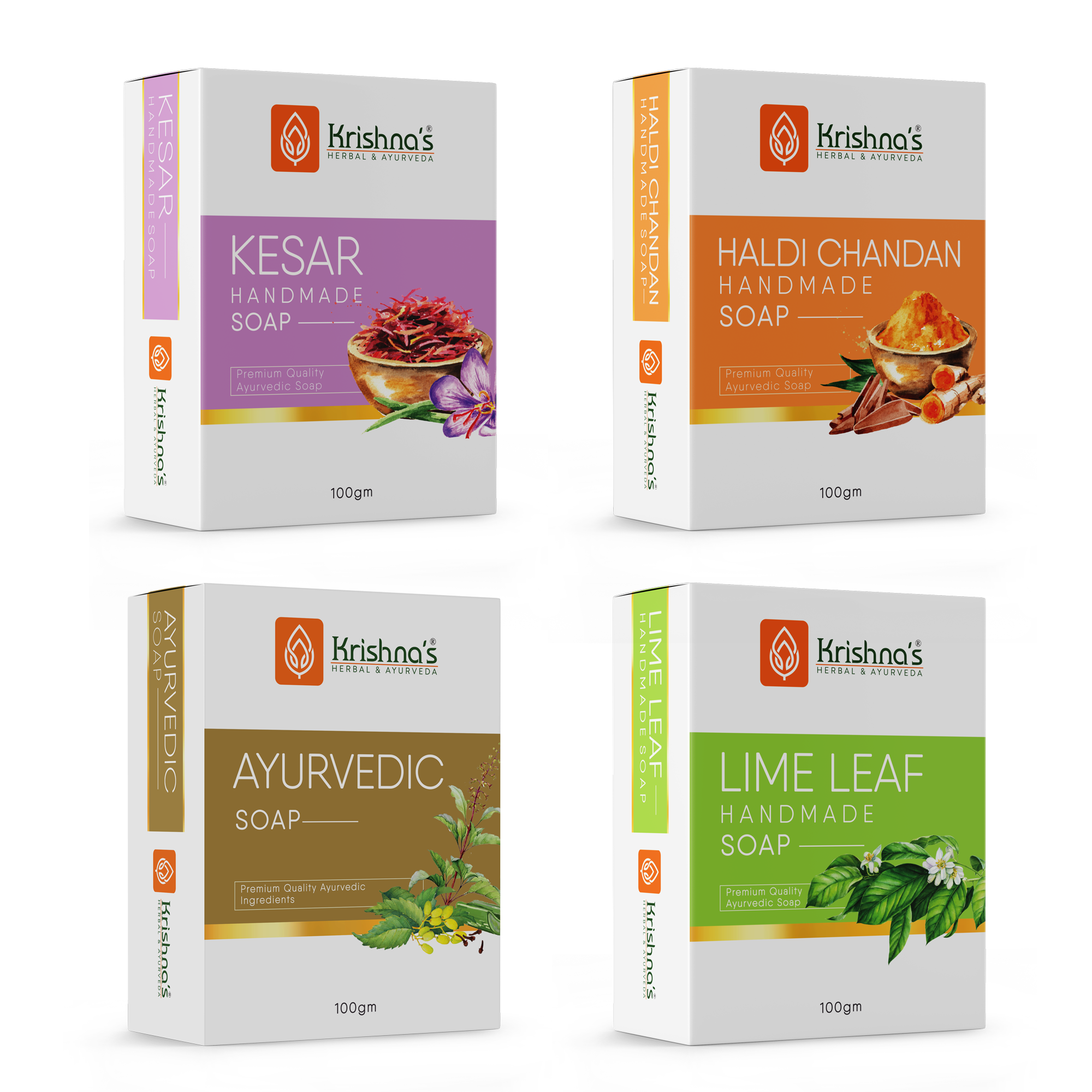 Natural Handmade Soaps Combo- Kesar | Haldi Chandan | Lime Leaf | Ayur ...